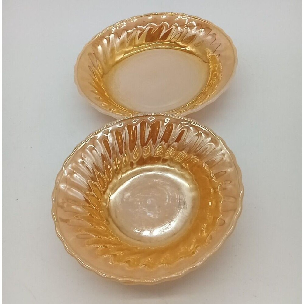 Vintage Anchor Hocking Fire King Peach Luster Swirl Set Of 2 Soup & Salad Bowl